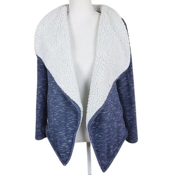 Green Tea Drape Cardigan Sweater Women's Medium Sherpa Lined‎ Open Front - Picture 1 of 7